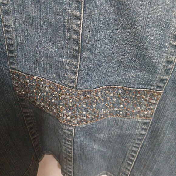 Womens 1xl Laura Ashley Blue Stretch Denim Jacket Embellished Western See Pics - Picture 9 of 11